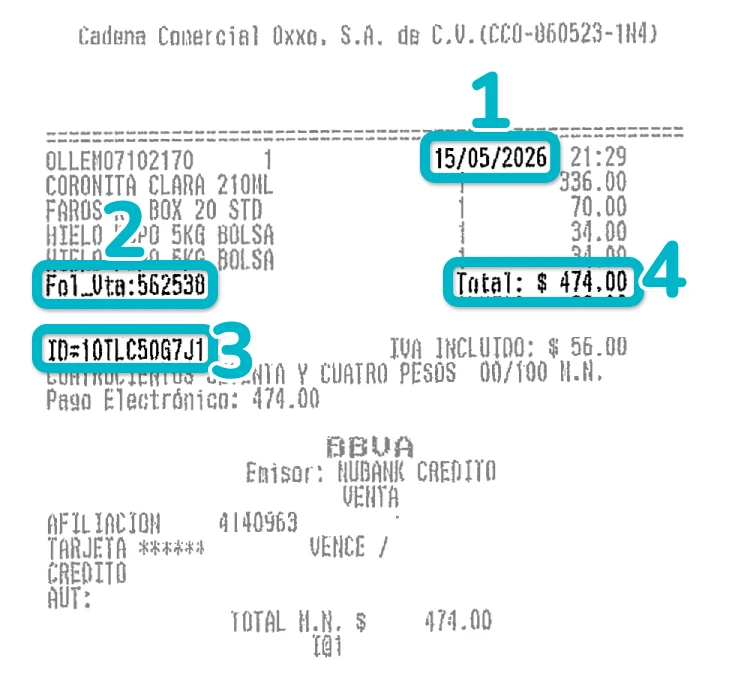 Validación de datos correctos antes de facturar tickets de OXXO