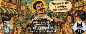 El Respondón mostrando un Código QR en su playera para tarjeta digital