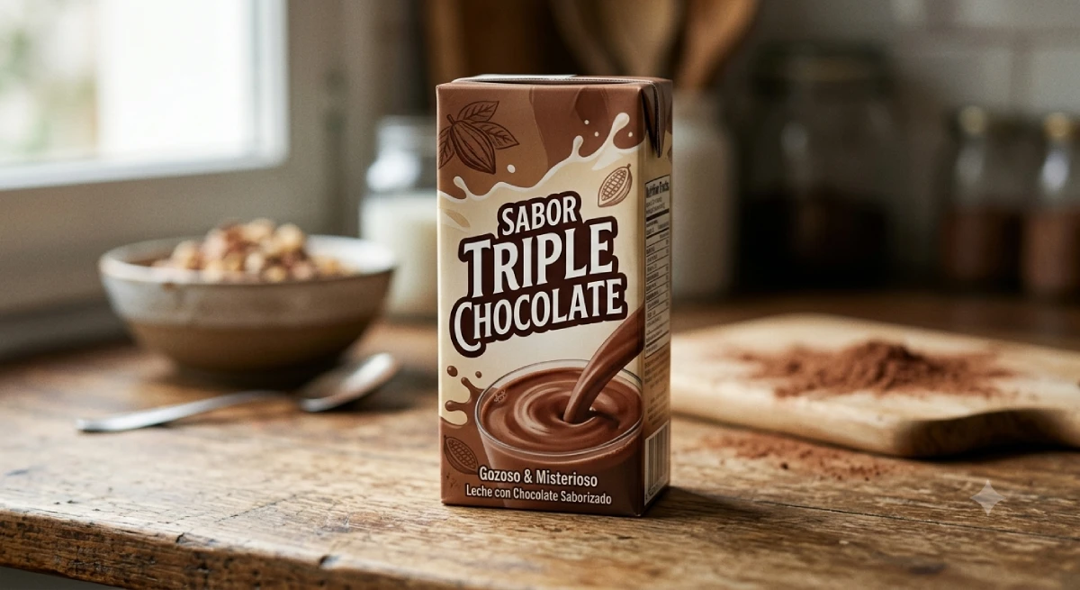 Caja de leche sabor triple chocolate lista para disfrutarse
