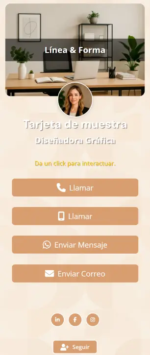 Tarjeta de presentación digital de muestra optimizada para pantallas móviles