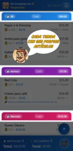 En la aplicación De compras con El Respondón, los artículos se agruparán dependiendo de la tienda en donde se vaya a comprar